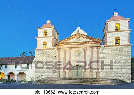 Stock Image - The historic buildings of Mission Santa Barbara. Fotosearch