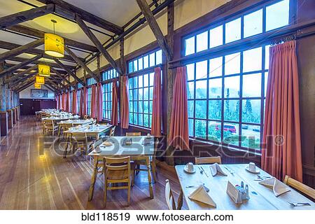 Stock Photo - The lobby of the Paradise Inn in Mount Rainier national park. Fotosearch