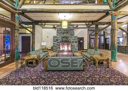 Stock Photograph - The lobby of the Paradise Inn in Mount Rainier national park. Fotosearch