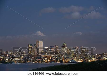 The Seattle skyline and Lake Union in the evening, Seattle, Washington View Large Photo Image Stock Photograph - The Seattle skyline and Lake Union in the evening, Seattle, Washington. Fotosearch