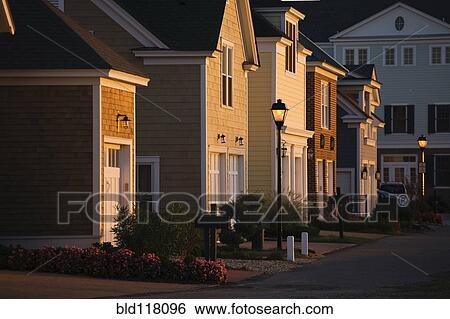 Upscale Homes And Street Lights View Large Photo Image Stock Photograph - Upscale Homes And Street Lights. Fotosearch