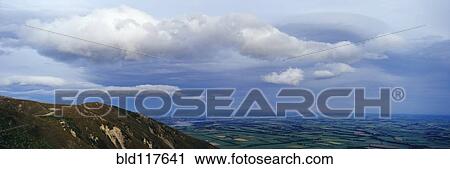Stock Image - View over the Canterbury Plain from Mount Hutt. Fotosearch