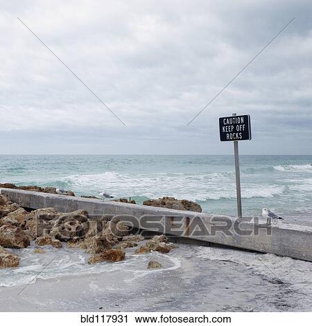 Stock Image - Warning Sign at the Beach. Fotosearch