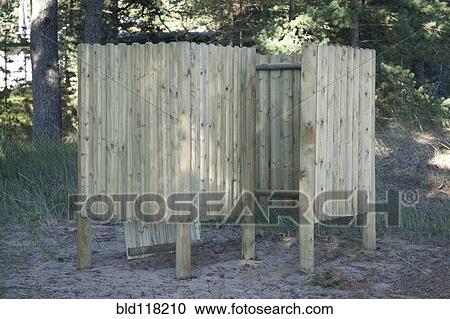 Stock Image - Wooden Beach Dressing Rooms. Fotosearch