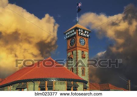 A building and clock tower at Portland Union Railway station View Large Photo Image Stock Photo - A building and clock tower at Portland Union Railway station. Fotosearch