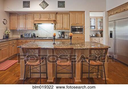 A large kitchen with island View Large Photo Image Stock Image - A large kitchen with island. Fotosearch