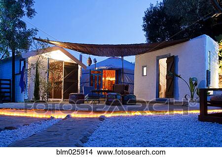 Accommodation at a holiday resort with two cabins and a Mongolian Yurt View Large Photo Image Picture - Accommodation at a holiday resort with two cabins and a Mongolian Yurt. Fotosearch