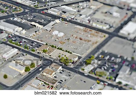 Stock Image - Aerial View of Commercial Area. Fotosearch