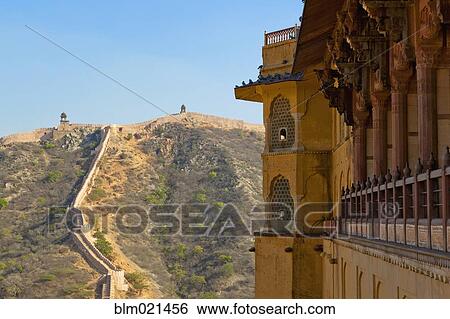 Stock Photograph - Amber Fort and Wall. Fotosearch