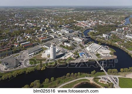 Stock Photograph - An aerial view over the city of Tartu. Fotosearch