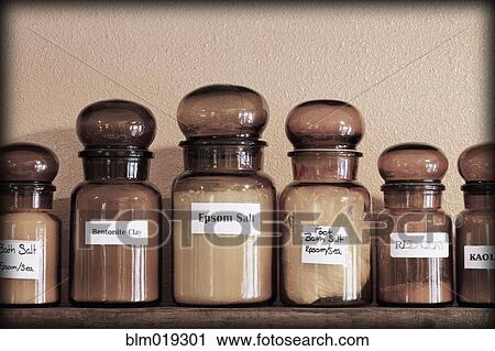 Stock Image - Apothecary shop shelves, Battle Ground, Washington. Fotosearch