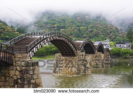 Stock Image - Asian Pedestrian Bridge Over a River. Fotosearch