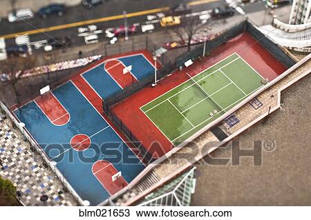 Stock Image - Basketball and Tennis Courts. Fotosearch