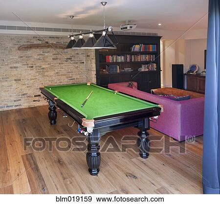Billiards Table in a Rec Room View Large Photo Image Stock Photo - Billiards Table in a Rec Room. Fotosearch