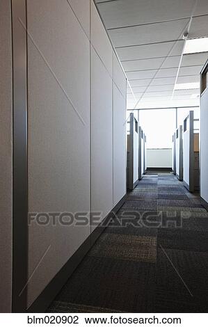 Stock Image - Carpeted Hall with Office Cubicles. Fotosearch
