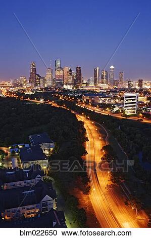 City Lights of Downtown Houston at Dusk View Large Photo Image Stock Image - City Lights of Downtown Houston at Dusk. Fotosearch