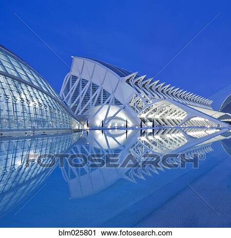 Stock Image - City of Arts and Sciences with large reflective pools. Fotosearch