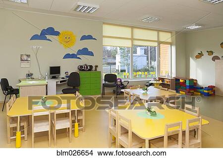 Classroom, activity room with furniture, tables and chairs View Large Photo Image Picture - Classroom, activity room with furniture, tables and chairs. Fotosearch