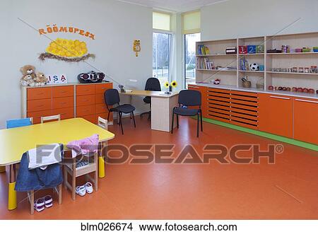 Classroom, activity room with furniture, tables and chairs View Large Photo Image Picture - Classroom, activity room with furniture, tables and chairs. Fotosearch