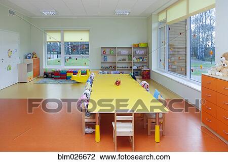 Classroom, activity room with furniture, tables and chairs View Large Photo Image Stock Image - Classroom, activity room with furniture, tables and chairs. Fotosearch