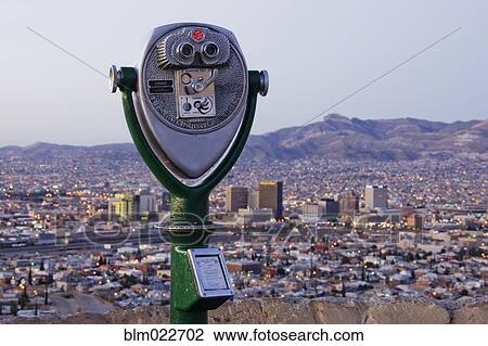 Stock Image - Coin-Operated Binoculars and El Paso Skyline. Fotosearch