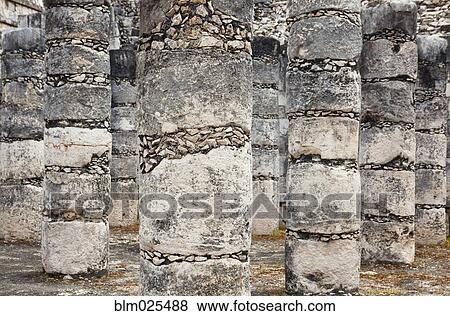 Columns in the Temple of a Thousand Warriors View Large Photo Image Stock Photo - Columns in the Temple of a Thousand Warriors. Fotosearch