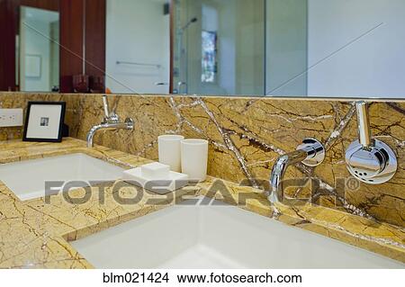 Contemporary Bathroom with Double Sinks View Large Photo Image Picture - Contemporary Bathroom with Double Sinks. Fotosearch
