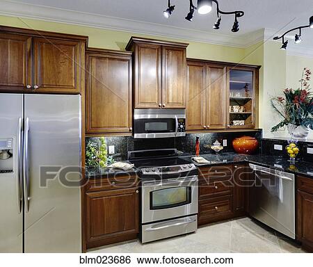 Contemporary Kitchen View Large Photo Image Stock Photograph - Contemporary Kitchen. Fotosearch