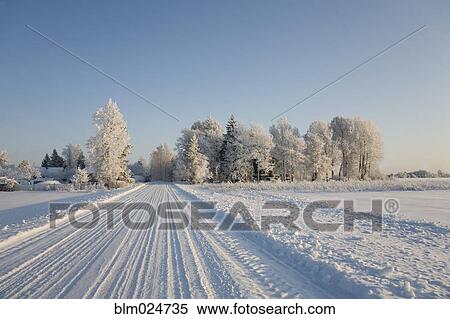 Country Road Covered in Snow View Large Photo Image Stock Photography - Country Road Covered in Snow. Fotosearch