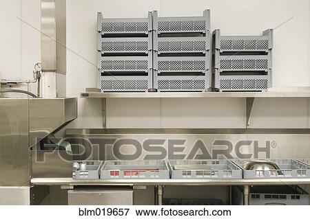 Dish Washing Area in a Commercial Kitchen View Large Photo Image Stock Photo - Dish Washing Area in a Commercial Kitchen. Fotosearch