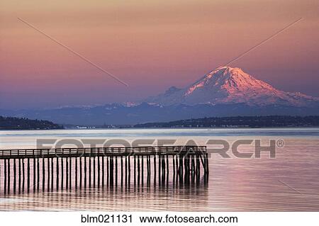 Stock Image - Dock, Pier and Mountain. Fotosearch