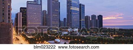 Downtown Chicago Overlooking Millennium Park at Dawn View Large Photo Image Stock Image - Downtown Chicago Overlooking Millennium Park at Dawn. Fotosearch