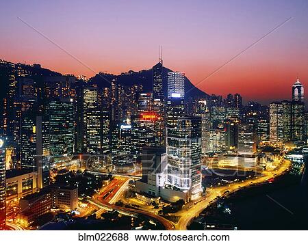 Downtown Hong Kong at Dusk View Large Photo Image Stock Photo - Downtown Hong Kong at Dusk. Fotosearch