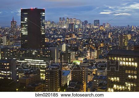 Stock Photography - Downtown Tokyo skyline at dusk, Tokyo, Japan. Fotosearch