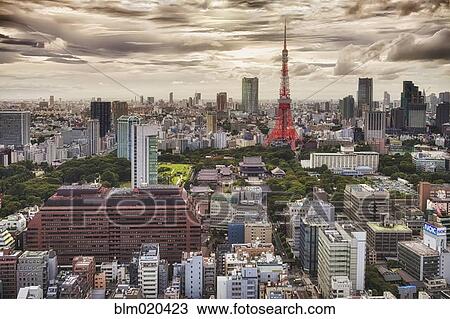 Stock Image - Downtown Tokyo skyline viewed from above. Fotosearch