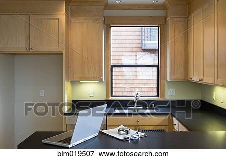 Empty Kitchen With Laptop View Large Photo Image Stock Photo - Empty Kitchen With Laptop. Fotosearch