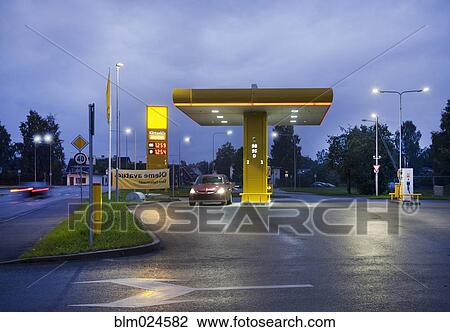 Estonian Gas Station at Night View Large Photo Image Stock Image - Estonian Gas Station at Night. Fotosearch