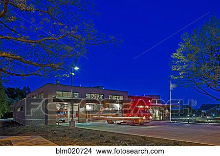 Fire Engine Leaving a Station at Night View Large Photo Image Picture - Fire Engine Leaving a Station at Night. Fotosearch