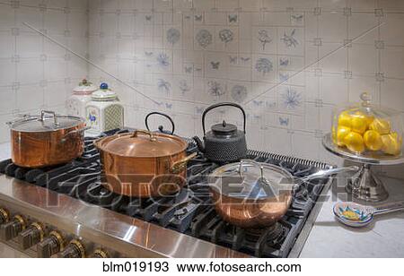 Gas Stove And Copper Pots View Large Photo Image Stock Image - Gas Stove And Copper Pots. Fotosearch
