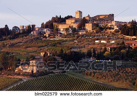 Hill Town of Panzano at Dusk View Large Photo Image Stock Photo - Hill Town of Panzano at Dusk. Fotosearch