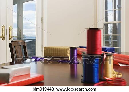Holiday Ribbon on Table View Large Photo Image Stock Photo - Holiday Ribbon on Table. Fotosearch
