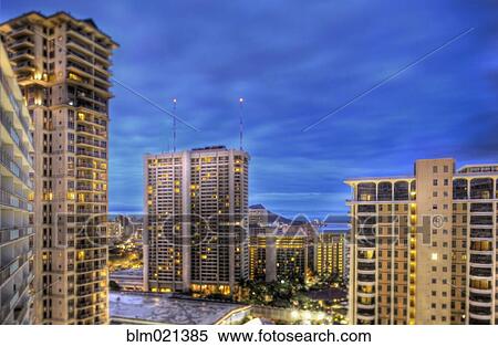 Honolulu Skyline at Dusk View Large Photo Image Stock Photography - Honolulu Skyline at Dusk. Fotosearch