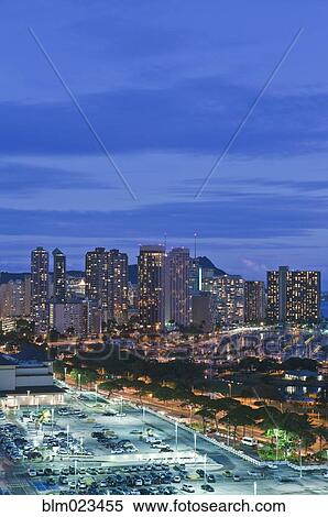 Honolulu, Waikiki Skyline at Twilight View Large Photo Image Stock Photography - Honolulu, Waikiki Skyline at Twilight. Fotosearch