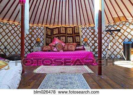 King sized double bed in a luxurious traditional Mongolia yurt View Large Photo Image Stock Photo - King sized double bed in a luxurious traditional Mongolia yurt . Fotosearch