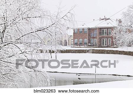 Large Home in Snow Storm View Large Photo Image Stock Image - Large Home in Snow Storm. Fotosearch