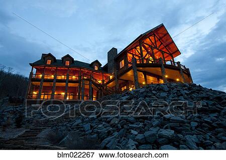 Large Wooden Hotel at Night View Large Photo Image Stock Photo - Large Wooden Hotel at Night. Fotosearch
