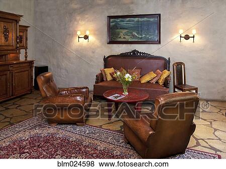 Stock Photo - Leather Seating at Pdaste Manor. Fotosearch