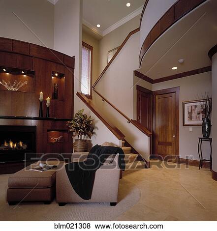 Living Room and Stairway View Large Photo Image Stock Photo - Living Room and Stairway. Fotosearch