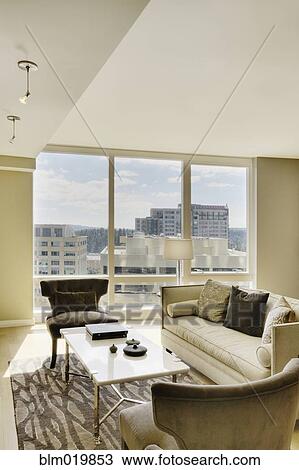 Living Room Interior in Upscale Condo View Large Photo Image Stock Image - Living Room Interior in Upscale Condo. Fotosearch