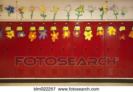 Lockers In A School Hallway View Large Photo Image Stock Photo - Lockers In A School Hallway. Fotosearch